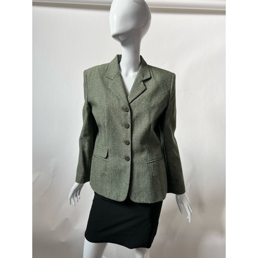 Chaus Womens Suit Blazer Multicolor Herringbone Lined Notch Lapel Wool Petites 8